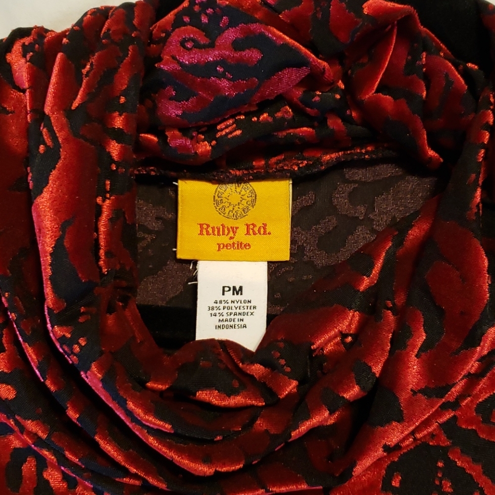 Ruby Rd Cowl Neck Top Red Black Pm - image 3